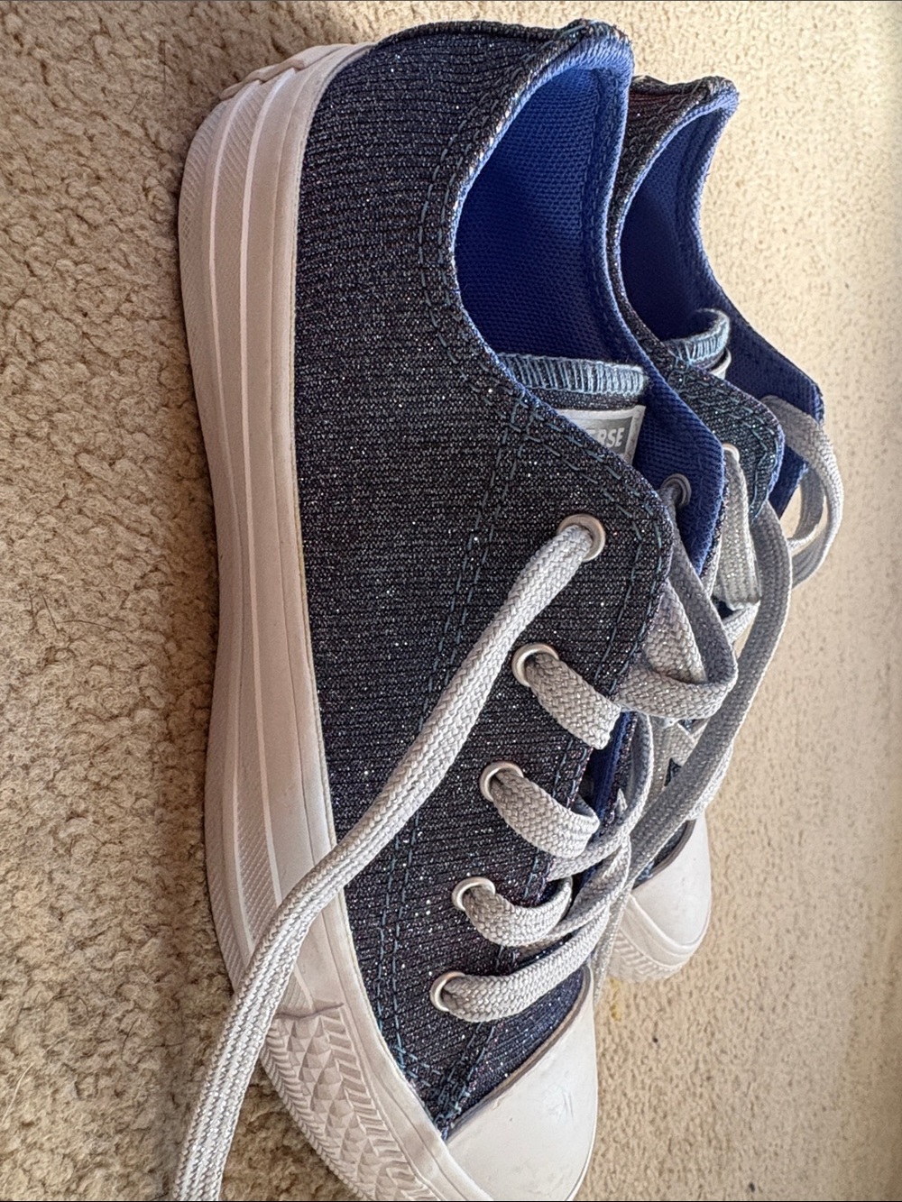 Converse Kids Blue Glitter Canvas Sneakers with White Accents